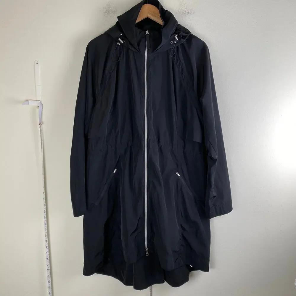 Athleta Rain Drop Jacket Black Anorak Cinch Waist Size L - Picture 5 of 14
